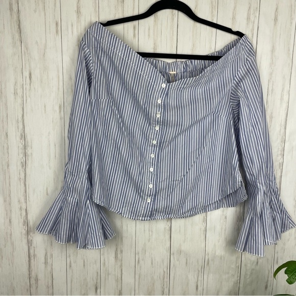 Free People blue and white off the shoulder top Small - Picture 1 of 5